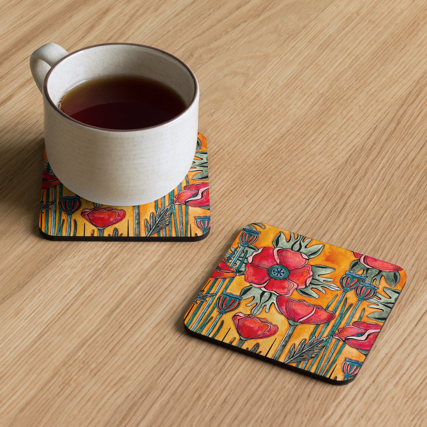 Red Poppies Cork-back Coaster